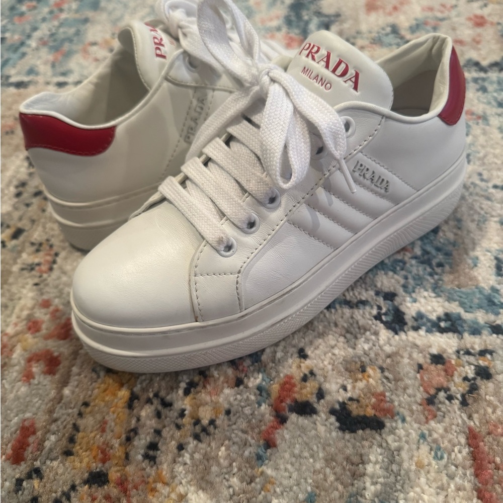 Prada White and Red Sneakers Sleek Design